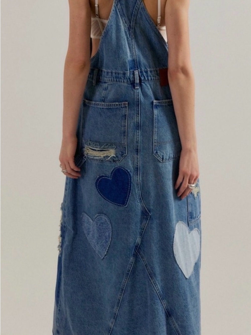 We The Free Blue Patchwork Heart Denim Overall dress - Picture 2 of 7